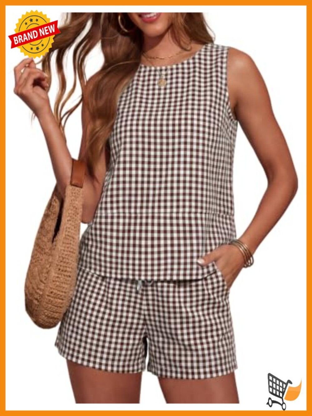Women's 2 Piece Striped Crew Neck Sleeveless Tank Top & Shorts Set